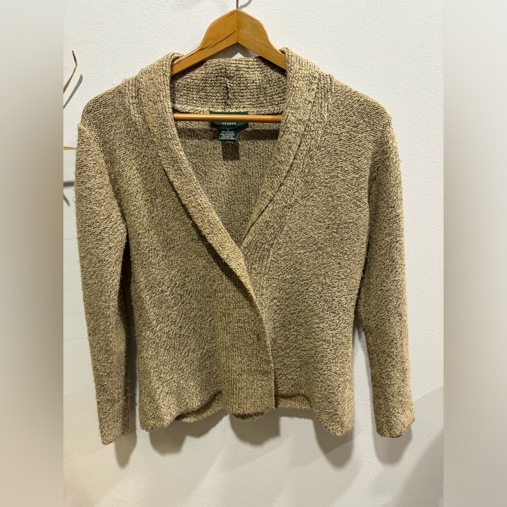 Lemon Grass Cardigan, size M, tan, button front, EUC! Trendy, perfect for work!